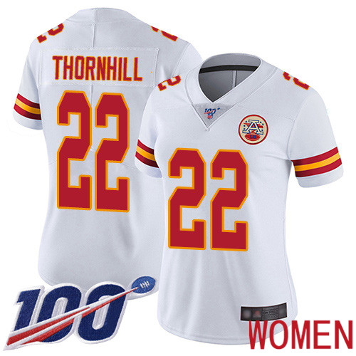 Women Kansas City Chiefs #22 Thornhill Juan White Vapor Untouchable Limited Player 100th Season Football Nike NFL Jersey->youth nfl jersey->Youth Jersey